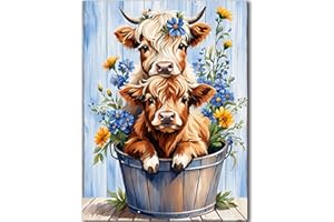 igoodom Diamond Art Kits for Adults, Cow Diamond Art Kits, Full Drill Round Highland Cow Diamond Painting Kits, DIY Gem Art and Crafts for Home Wall Decor Gift 12x16inch