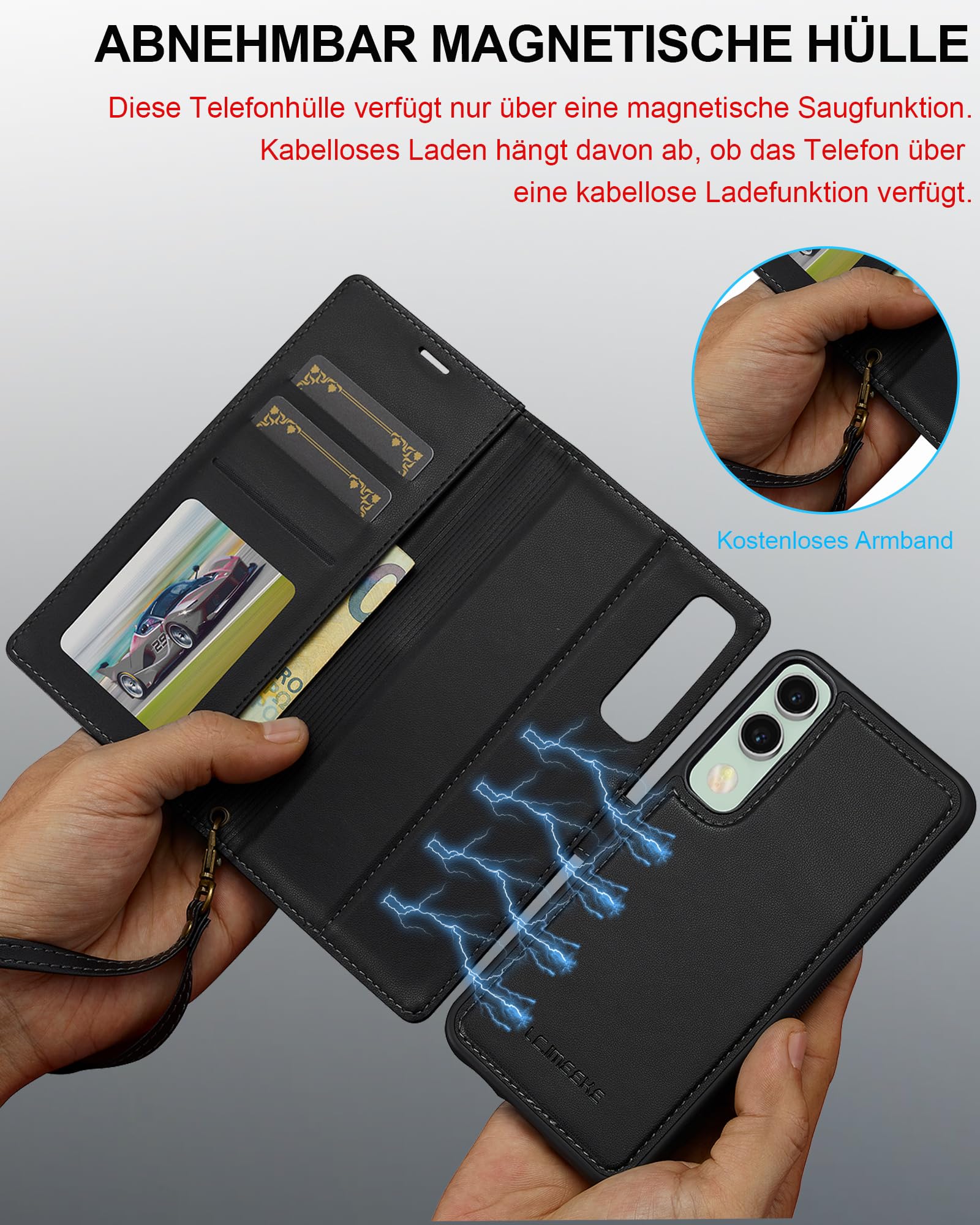 Ailicici für Samsung Galaxy S25 Edge Hülle, 2-IN-1 Abnehmbare magnetische Hülle, Kabelloses Laden, Kartenfach Leder Case, Handyhülle RFID Klapphülle, Schutzhülle für Samsung S25 Edge 5G 3