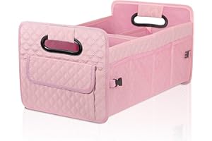 JiatuA Car Trunk Organizer for SUV, Car Storage Organizer Collapsible Multi Compartment Container Box, Adjustable Car Accessories for Women/Men, Pink