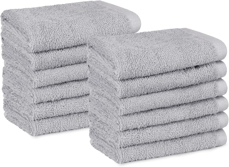 Conjunto de Toalhas de Banho Absorvente 100% Algodão Lavatório 30x30 cm, Cinzento, Embalar 12 Unidades — foto 1 de 8