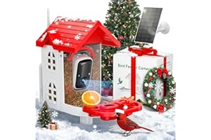 SV3C Bird Feeder with Camera, Smart Bird Feeder Camera with AI Identify BirdSpecies, Solar Powered, Instant Alerts, 2K HD Video, Various DIY Addons, 2.4G WiFi, Gift for Mom Dad and Birdlover (Red)