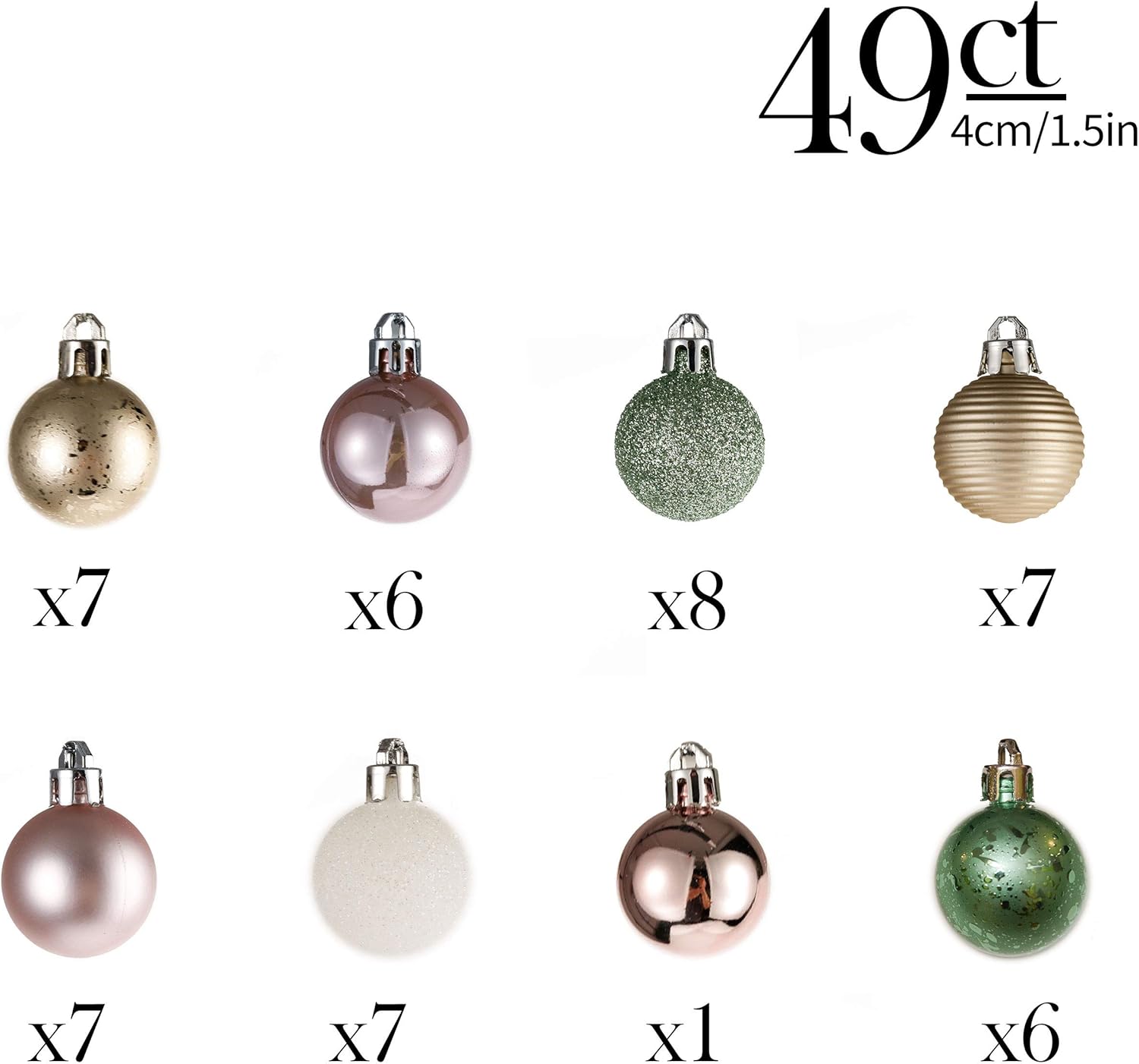 Valery Madelyn Christmas Baubles, 49pcs 3cm Green and Pink Gold Baubles for Christmas Tree Shatterproof and Ball Ornaments - Image 4