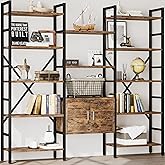 70 x70" Triple 5 Tier Book Shelf, Industrial Large Bookcase with Storage Cabinet, Tall Bookshelf with 14 Open Display Shelves Metal Frame Furniture for Living Room Bedroom Home Office Rustic Brown