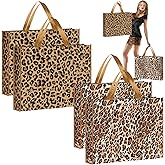 PerKoop 4 Pcs Extra Large Leopard Gift Bags 20 x 16 Inch Jumbo Bag Reusable Non Woven Gift Bags for Jungle Party Favor