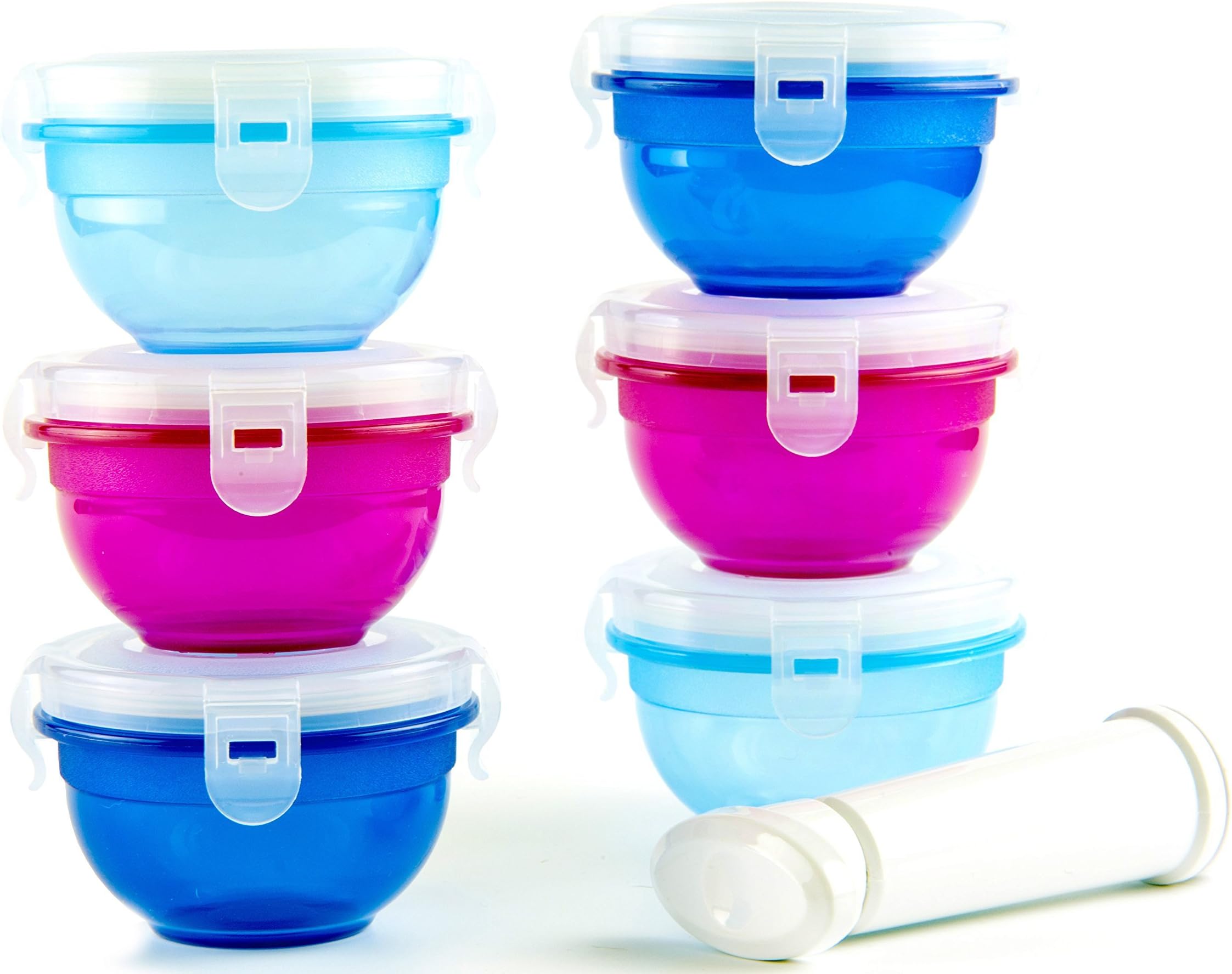 Toddle Pots- Toddler and Baby Small Food Storage Containers with Vacuum Pump | 7 Piece BPA-Free Container Set | Weaning Pot, Baby Bowl, Freezer Pot | Microwave Safe, Dishwasher and Freezer Proof