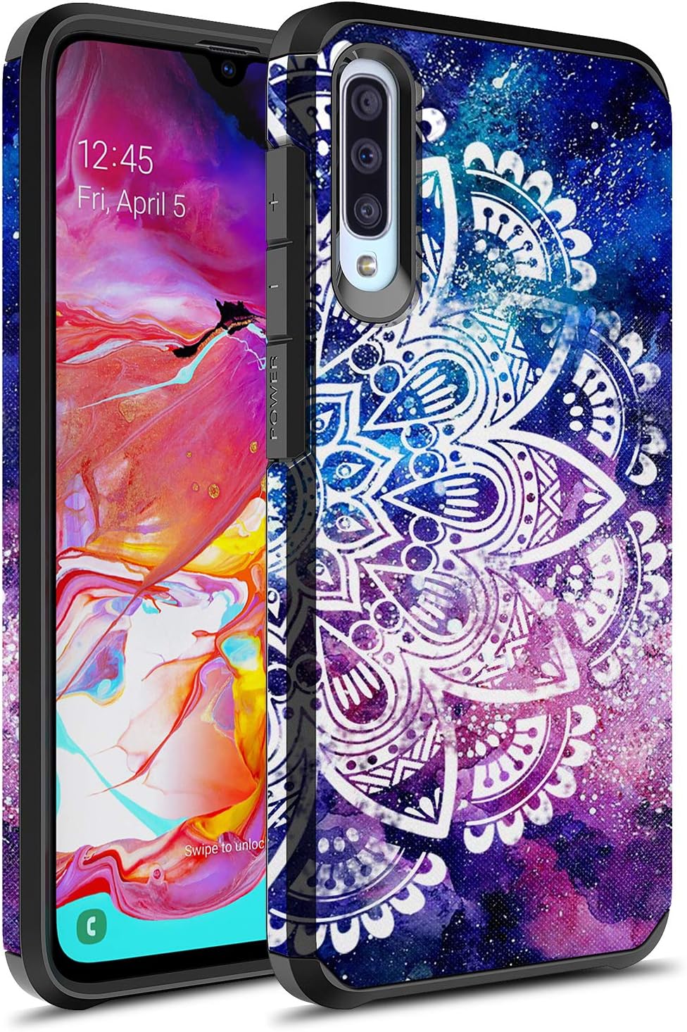 GORGCASE Case Designed for Samsung Galaxy A70, Slim Sleek Cute Dual-Layer Drop Full-Body Shock-Proof Anti-Slip Hard PC Soft TPU Bumper Girls Women Armor Protective Cover Mandala