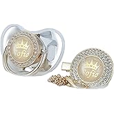 MIYOCAR Personalized Name Bling Rose Gold Pacifier and Clip Set Ideal Gift for Baby Shower New Born Photoshoot & Keepsake (Silver)