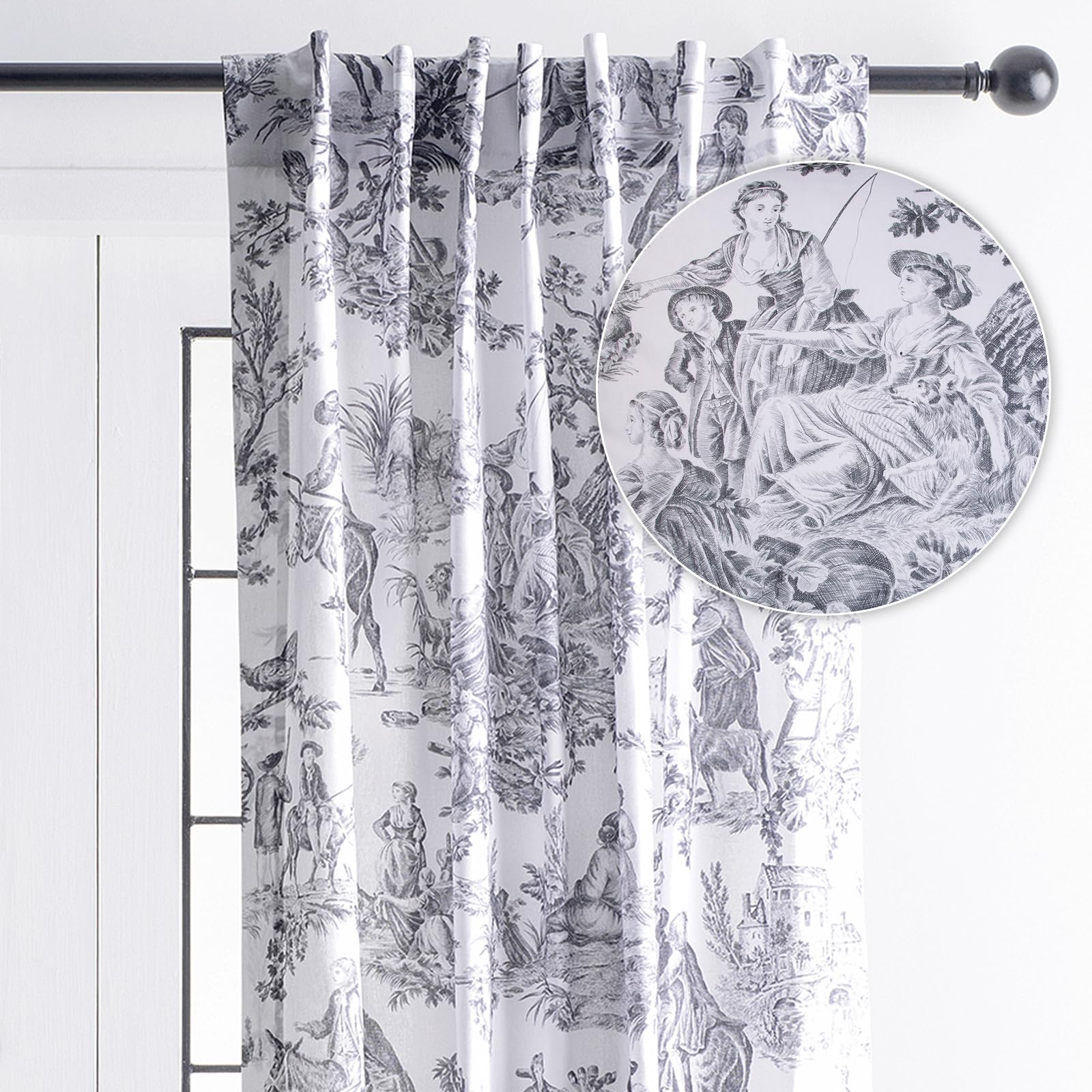 Photo 1 of Maison d' Hermine Curtains for Living Room 100% Cotton 108 inch Length One Panel Light Filtering Toile Curtains with Rod and Loop Pockets (The Miller Paloma Gray (White Background), 50" W x 108" L)