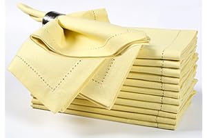 Bedding Craft Cotton Cloth Dinner Napkins Set of 12 – 18x18 French Vanilla Hemstitched – Machine Washable Fabric Napkins for 