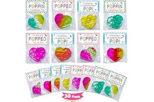 JUNQIU US JUNQIU 30 Pack Valentines Day Gifts For Kids Classroom, Heart Pop It Keychain Bulk, Fidget Valentine For Toddler Class, Valentines Day Cards For Kids School Exchange