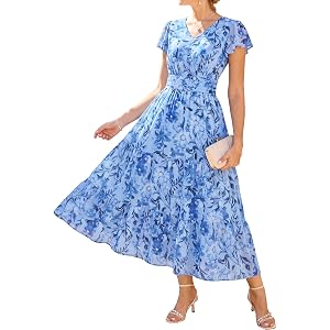 GRACE KARIN 2026 Women Summer Dress,Maxi Short Sleeve Floral Dresses,Semi Formal Flowy Wedding Guest Dress with Pocket