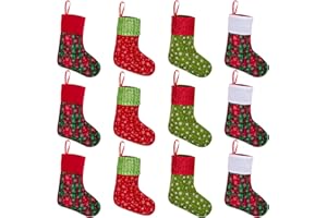Yookat 12 Pack Mini Christmas Stockings 9.2 Inches Christmas Stockings Small Christmas Stockings Bulk Christmas Hanging Stockings for Family Christmas Party Decorations (Multicolor, 12)