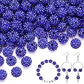 100 pcs 10mm Rhinestone Beads for Jewelry Making, Dark Blue Shiny Round Shamballa Disco Beads Bulk, Sparkle Crystal Clay Christmas for Bracelet Baseball Necklace Earring Crafting and DIY