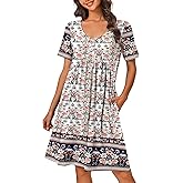 Ekouaer Womens House Dress Floral Print Nightgown with Pockets Mumu Dress S-XXL
