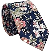 BELLUNO Cotton Floral Tie for Men, Skinny Flower Necktie for Wedding, Party, Activities, Cotton Slim Tie + Gift Box