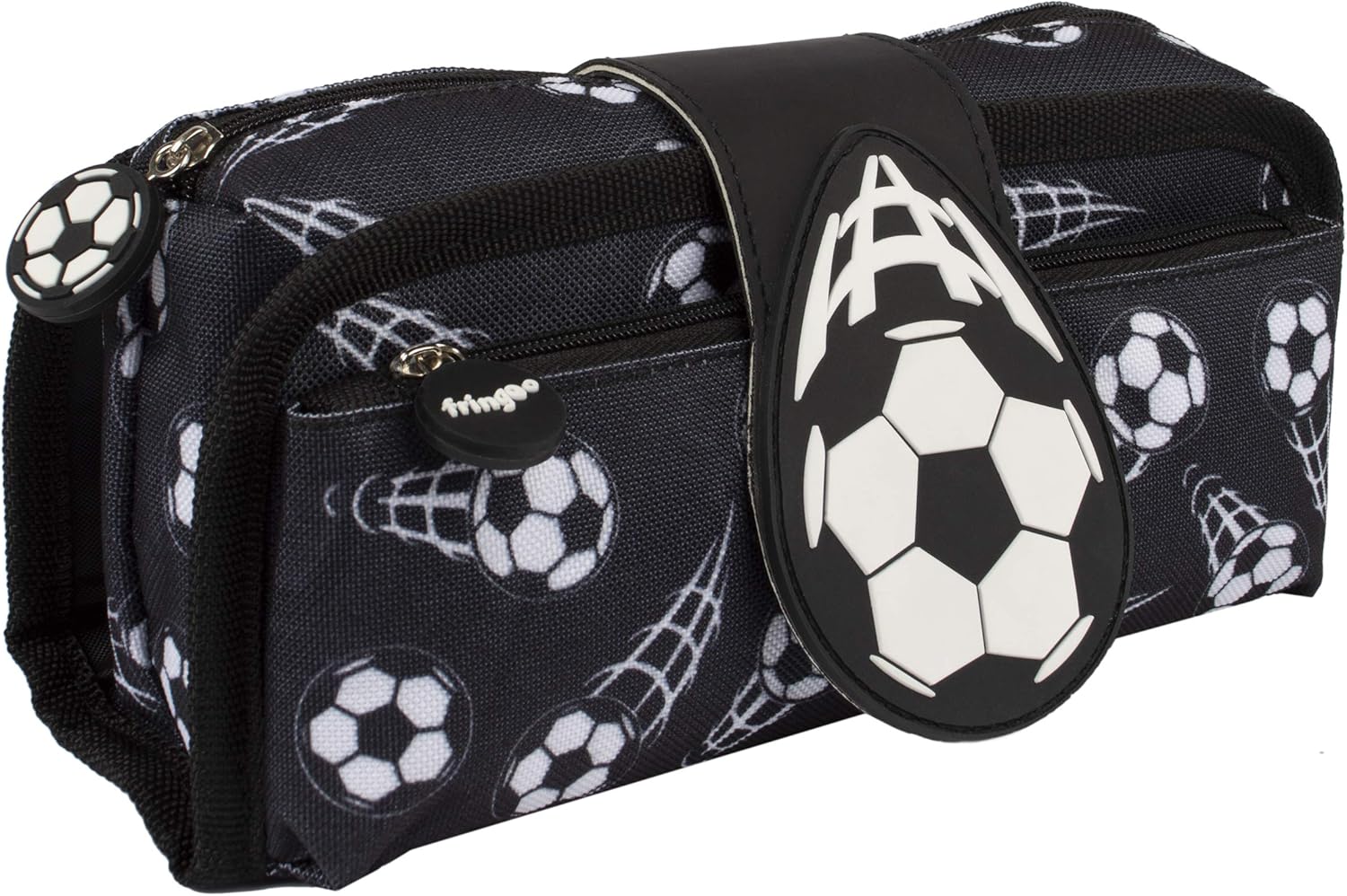 Fringoo - Silicone Patch Kids Pencil Case For Boys, Football Black, 20 x 8 x 5 cm