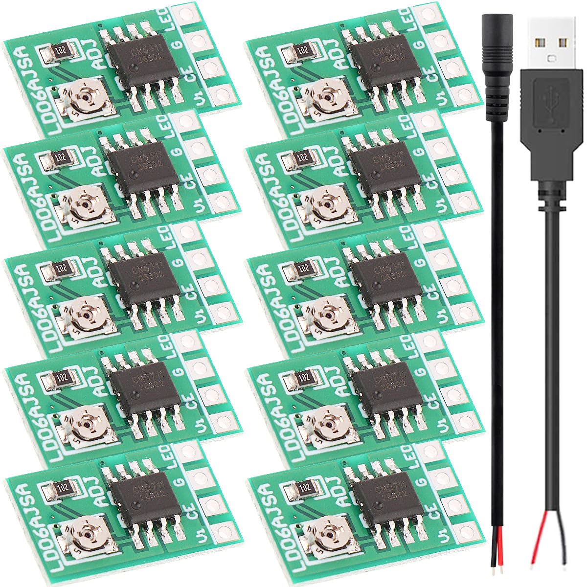 Youmile 10 pcs Adjustable Current LED Driver Board DC 3.3V 3.7V 5V 6V LED Driver module PWM Control Board 30-1500mA 1.5A Constant Current Adjustable Module with USB male cable DC female cable
