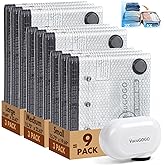 VacuGOGO Travel Vacuum Storage Bags with Pump, Carry-on Luggage Compression Bags + Portable Electric Pump, 80% Space Saver for Clothes, Vacuum Seal Bags for Clothing Packing Travel, Pack of 9