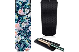 Shappy 2 Pieces Curling Iron Travel Case Cover Heat Resistant Flat Iron Holder Case Sleeve Neoprene Straightener Holder and Silicone Hot Tools Flat Bag(Flower Style)