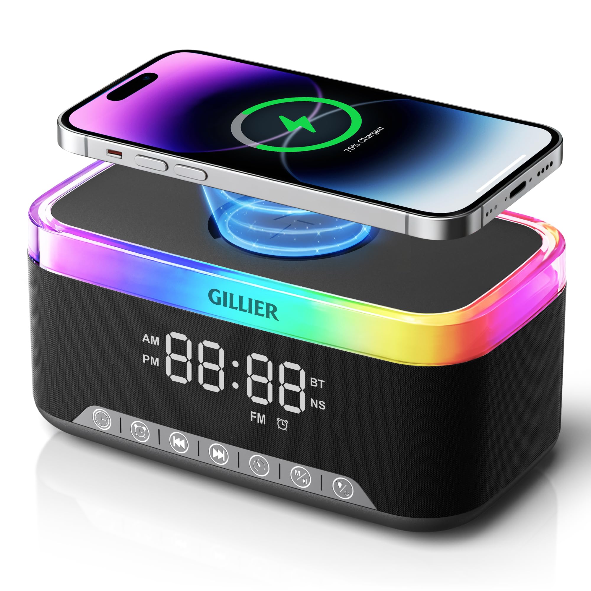 Photo 1 of * factory sealed*
gillier  Wireless Charging Alarm Clock Radio for Bedrooms – 15W Fast Wireless Charger Station for iPhone Samsung, Bluetooth Stereo Speaker with FM Radio, Dimmable Display, USB Port, Sleep Timer, Black