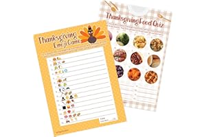DISTINCTIVS Thanksgiving Party Games, Turkey Emoji Game and Thanksgiving Food Quiz 2 Game Bundle - 25 Dual Sided Cards