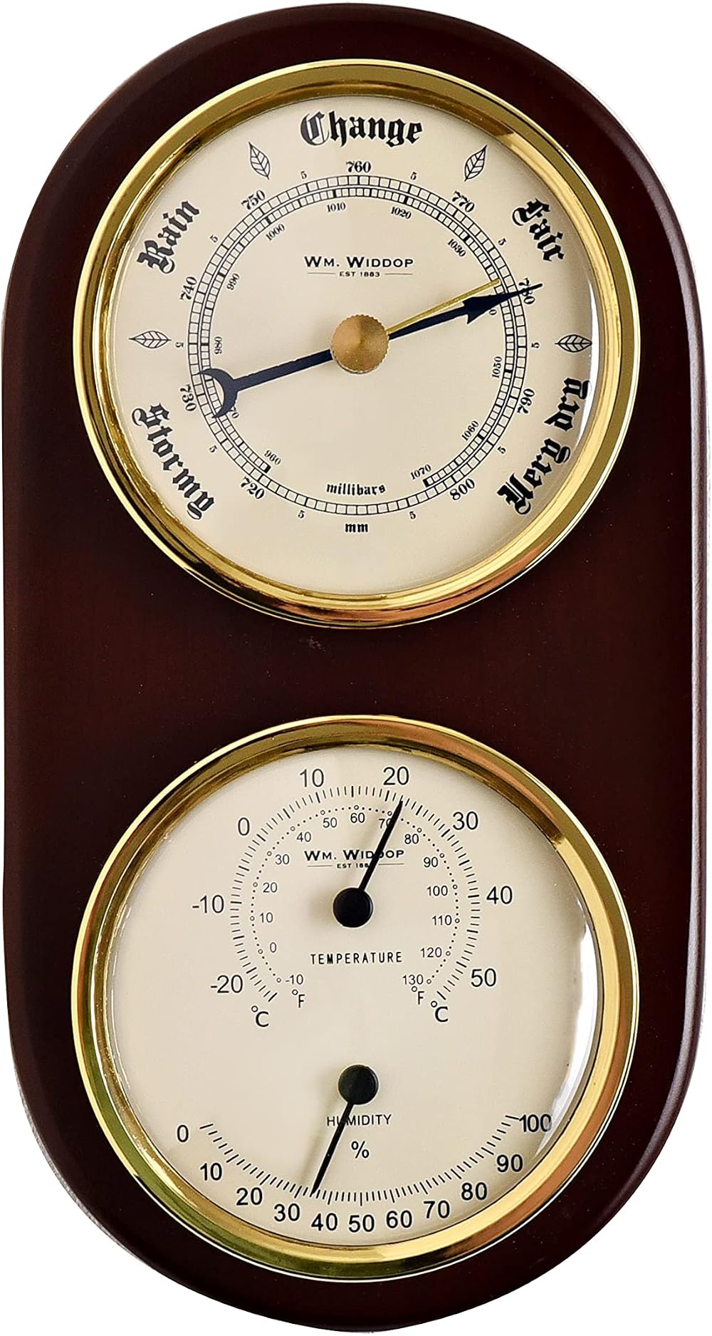 Wm. Widdop Wooden Barometer Thermometer Hygrometer Wall Mounted Weather Station