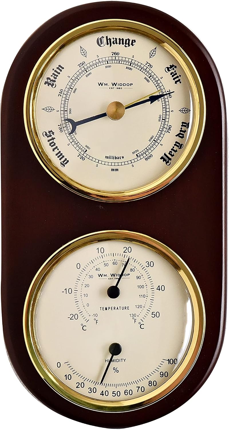Wm. Widdop Wooden Barometer Thermometer Hygrometer Wall Mounted Weather Station