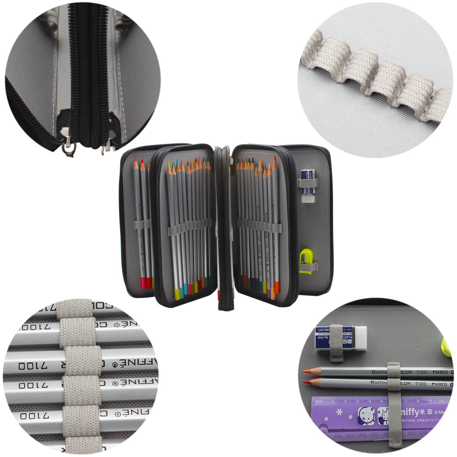 Niutop 72 PU Leder Buntstifte Federmäppchen Mit Reißverschluss Großer Kapazität Bleistiftkasten Stationary Pouch Makeup Case Kosmetiktasche (Schwarz)