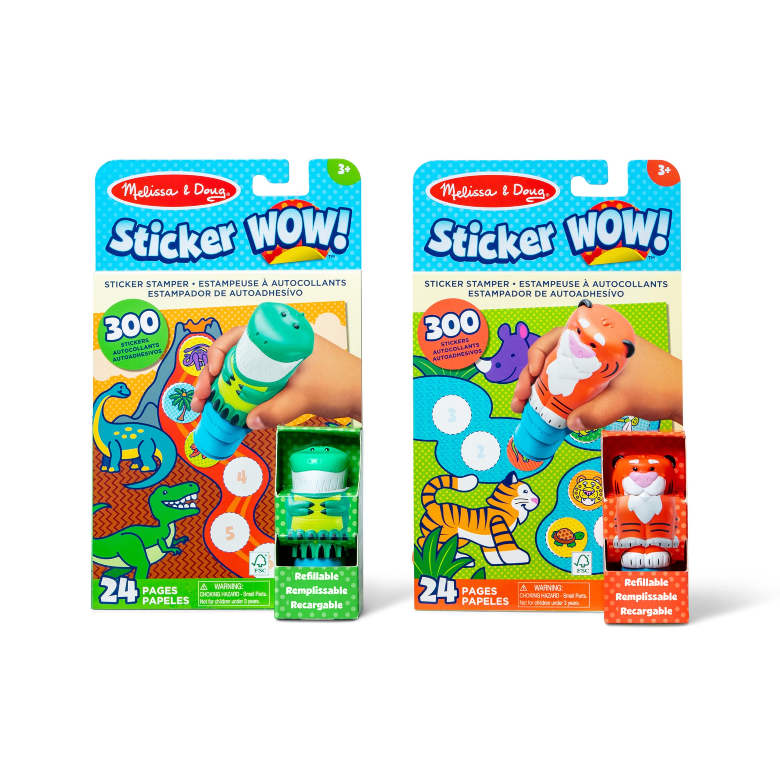 Melissa & Doug Sticker Wow!™ Dinosaur and Tiger Bundle: 2 24-Page Activity Pads, 2 Sticker Stampers, 600 Stickers, Arts and Crafts Fidget Toy Collectible Characters