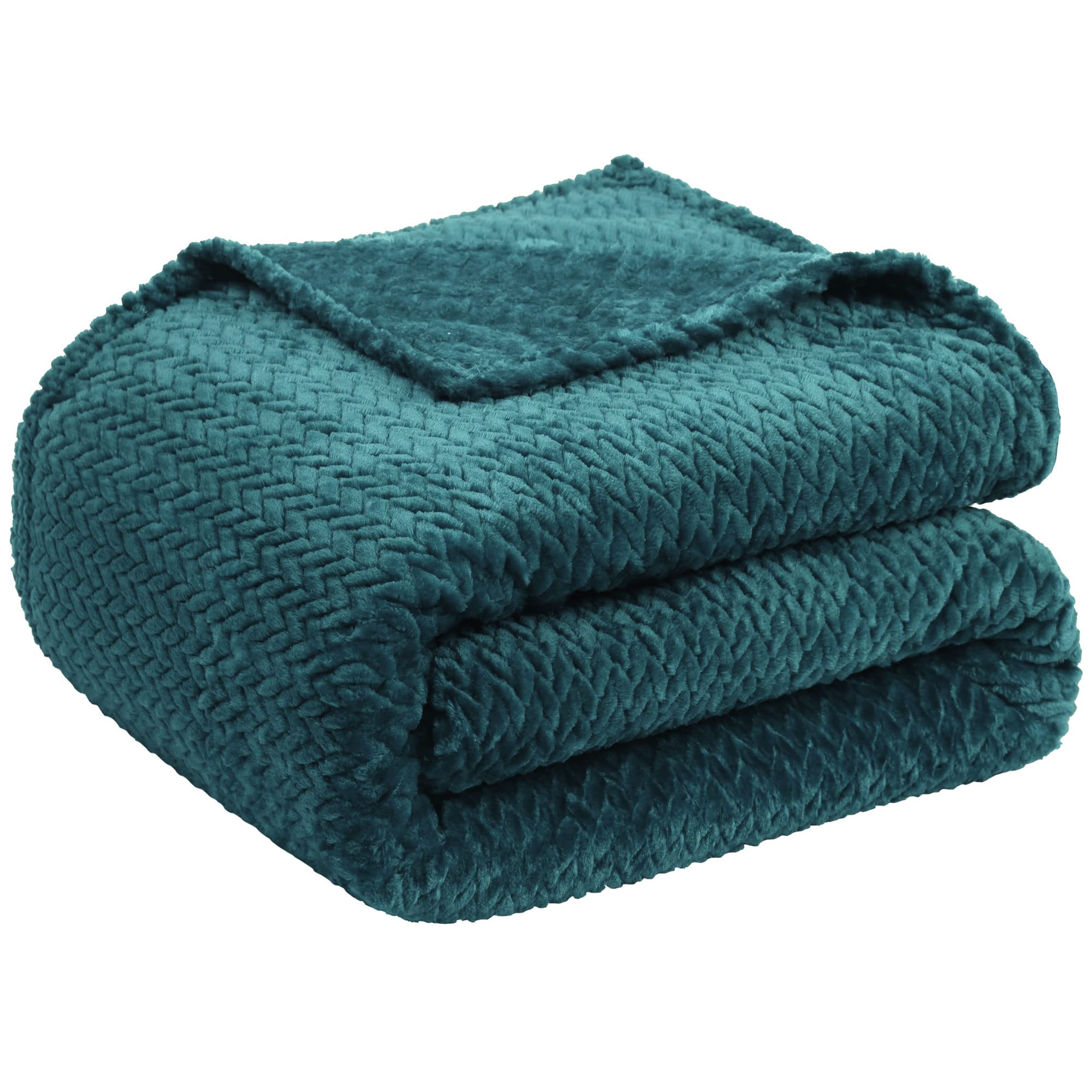 PiccoCasa Flannel Fleece Twin Size Blanket,Soft Microfiber Couch Sofa Throw,Jacquard Weave Pattern Fuzzy Plush Lightweight Decor Blankets for Bed Sofa Chair, 59 x 78 Inches Teal