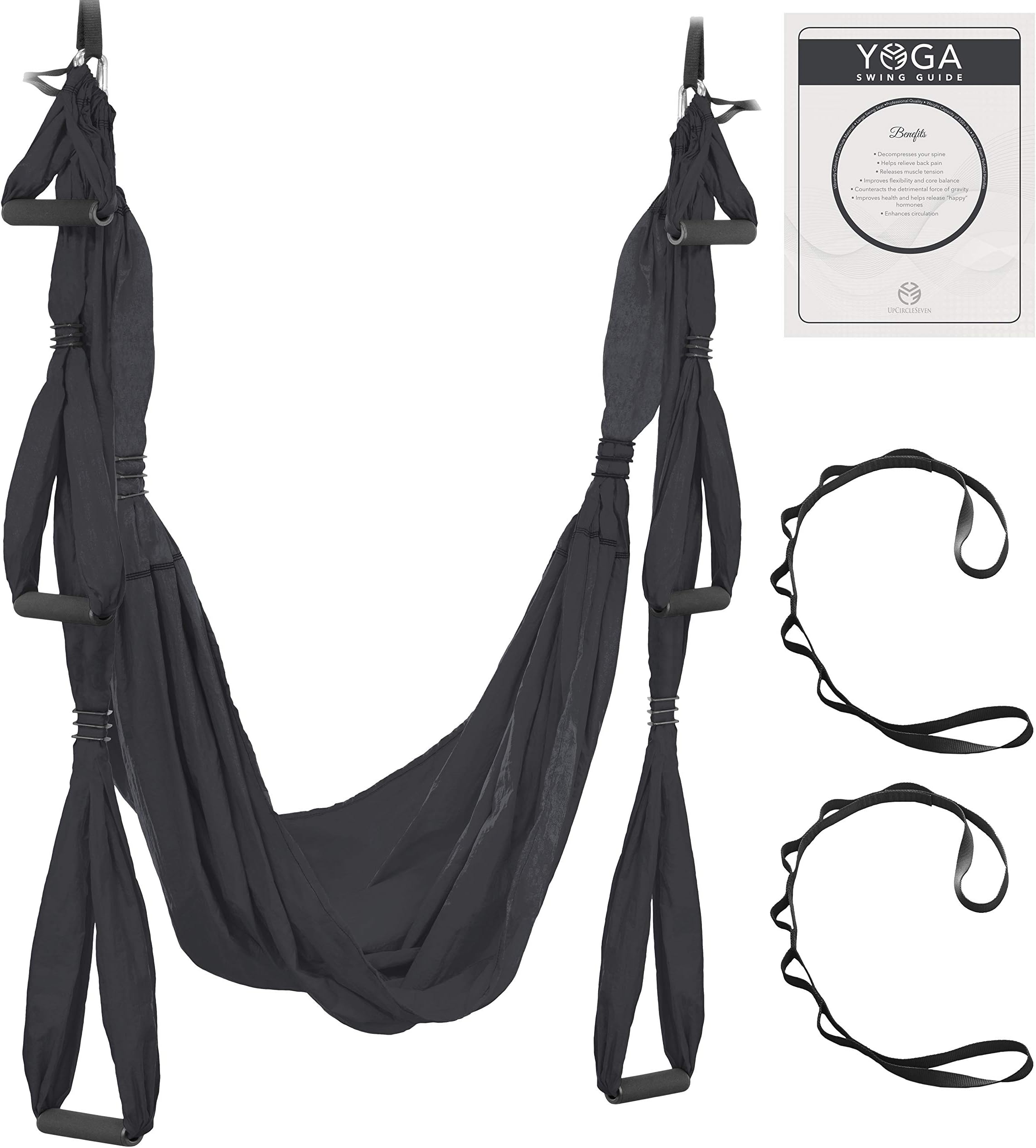 UpCircleSeven Aerial Yoga Swing Set - Yoga Hammock/Sling Kit + Extension Straps & eBook - Antigravity Ceiling Hanging Yoga Sling - Inversion Swing for Beginners & Kids