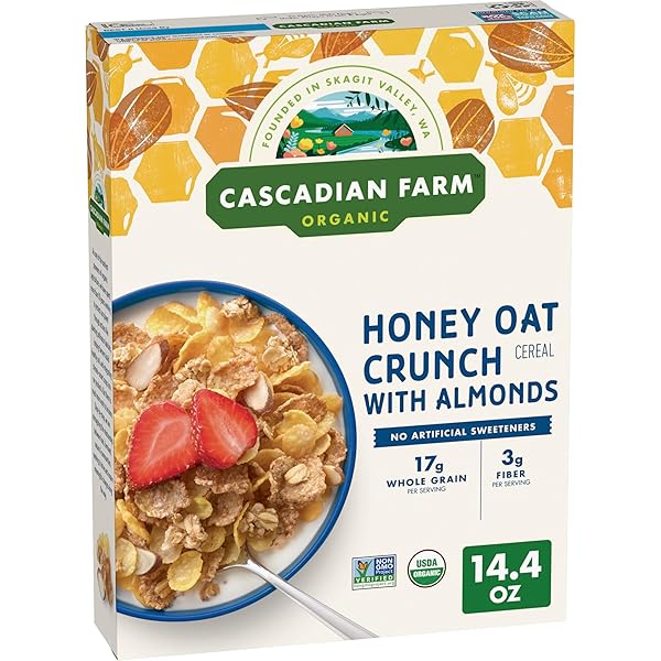 CASCADIAN FARM ORGANIC HONEY OAT CRUNCH CEREAL WITH ALMONDS, NON-GMO, 14.4 OZ.
