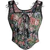 Womens Renaissance Corset Vintage Lace Up Bustier Tops Floral Overbust Corset With Zipper