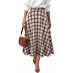 ANRABESS Women's A-Line Plaid Maxi Skirts | Elastic High Waist Flared with Pockets, Work Business Casual Vintage, Travel, Fal