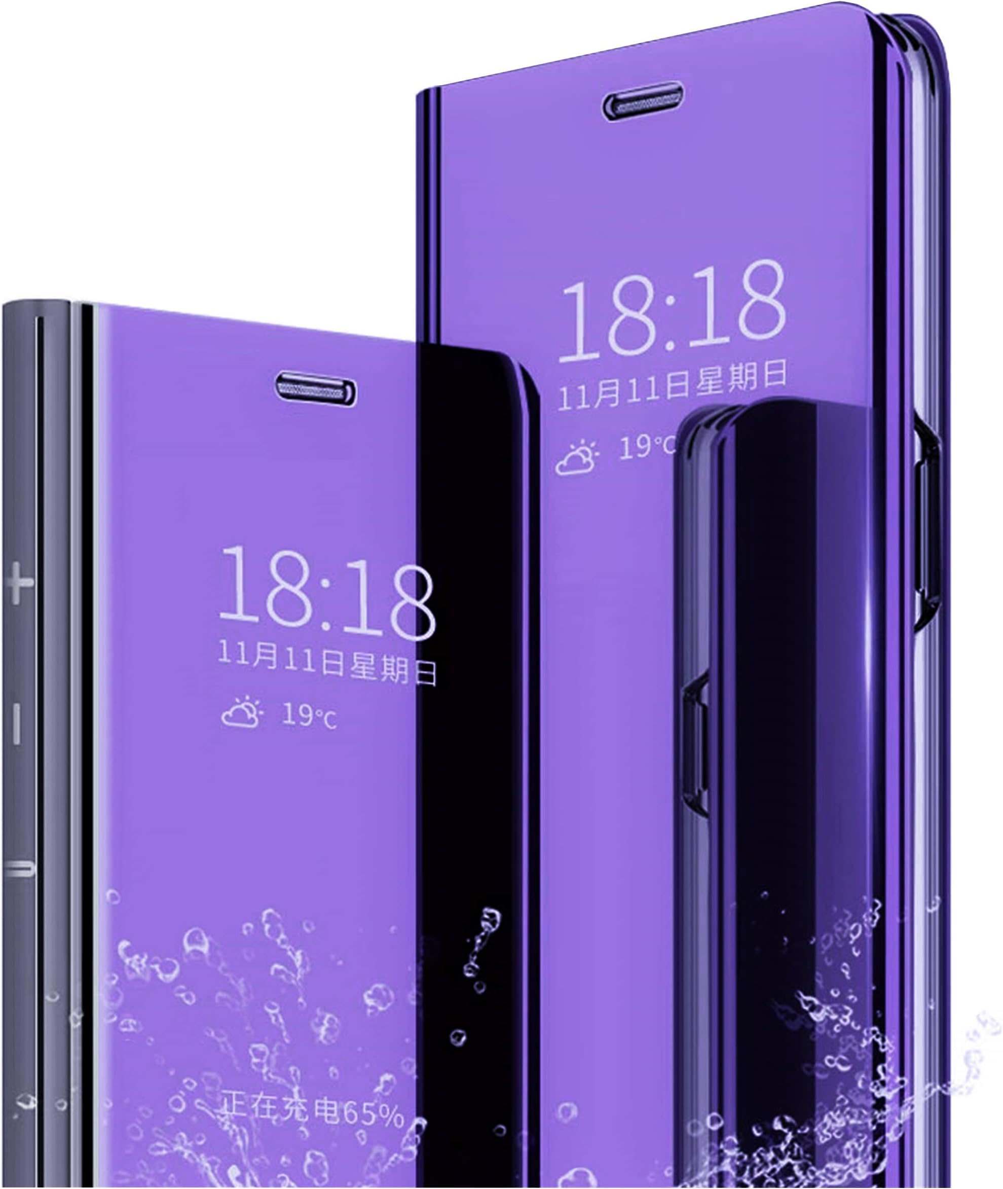MLOTECH Case for Huawei P20 Pro Mobile Phone Case + Tempered Glass Screen Protector Flip Translucent View Miroir Mirror Stand Function Smart Cover Purple Blue