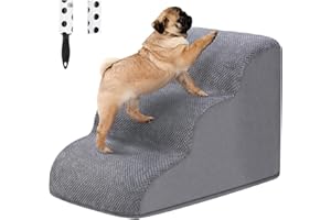 MOOACE Dog Stairs for Small Dogs, 3-Step Foam Dog Ramp for High Bed and Couch 15.7" H, Non-Slip Soft Pet Step for Cats Dogs w