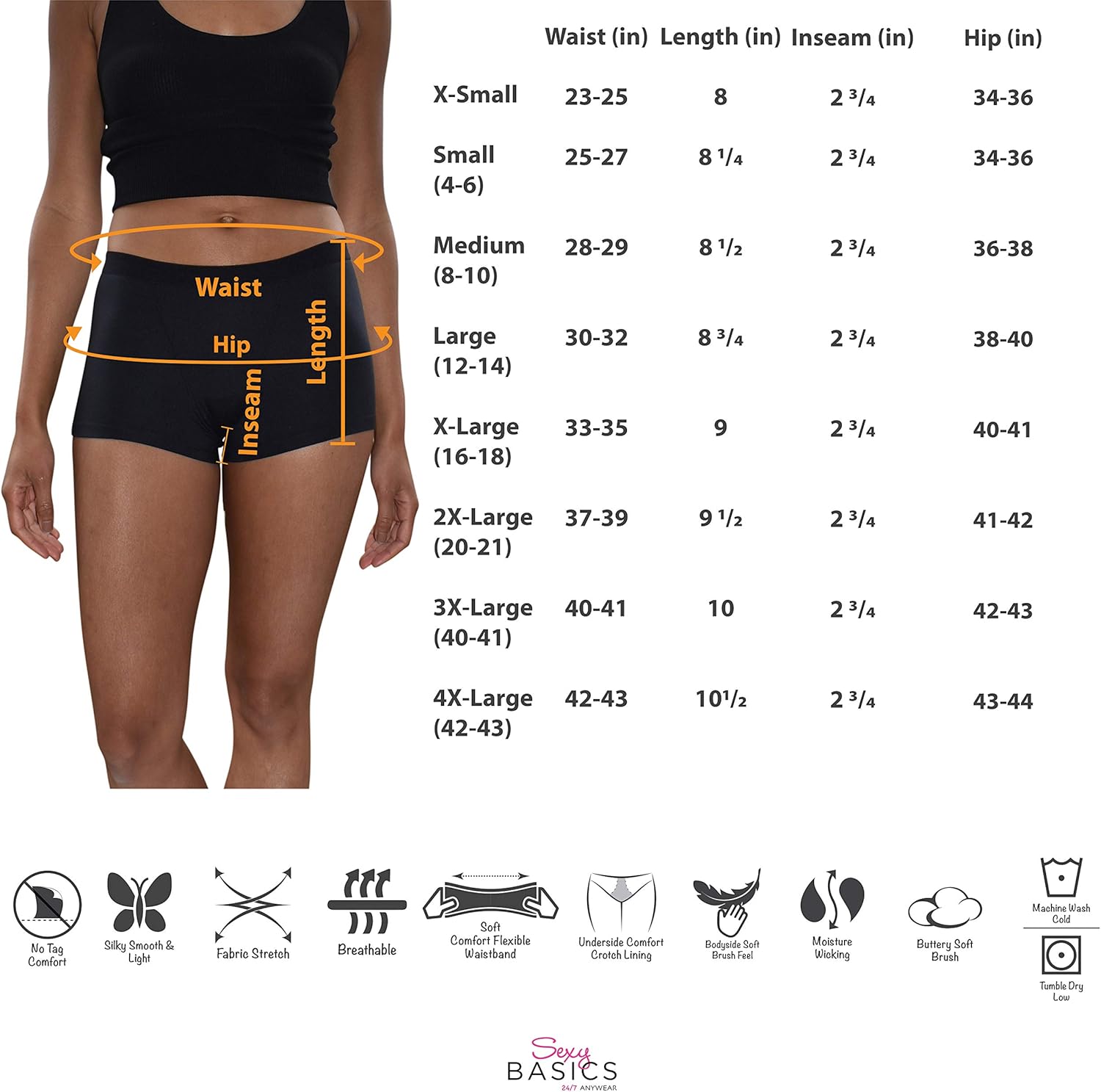 Sexy Basics Women's 6 Pack Modern Active Buttery Soft Boy Short Boxer Brief Panties at  Women’s Clothing store