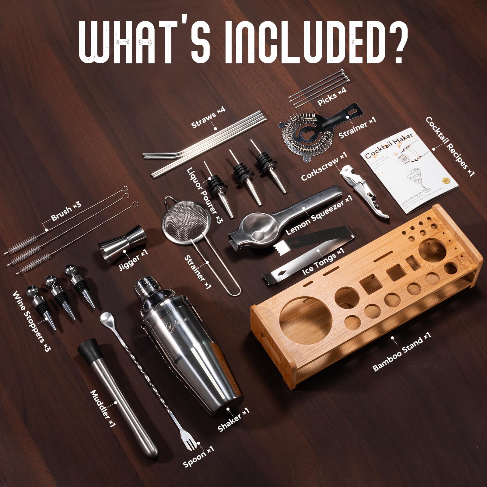 26-Piece Cocktail Shaker Set - Bartender Kit with Stand, Shakers for Cocktail with All Shakers Bartending Bar Tool for Drink Mixing, Home, Lounge & Party