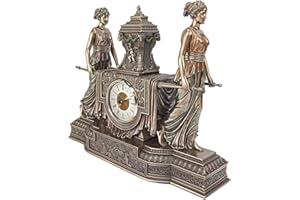 Design Toscano Versailles Maidens Mantel Clock Statue, 14 Inch, Polyresin, Bronze Finish