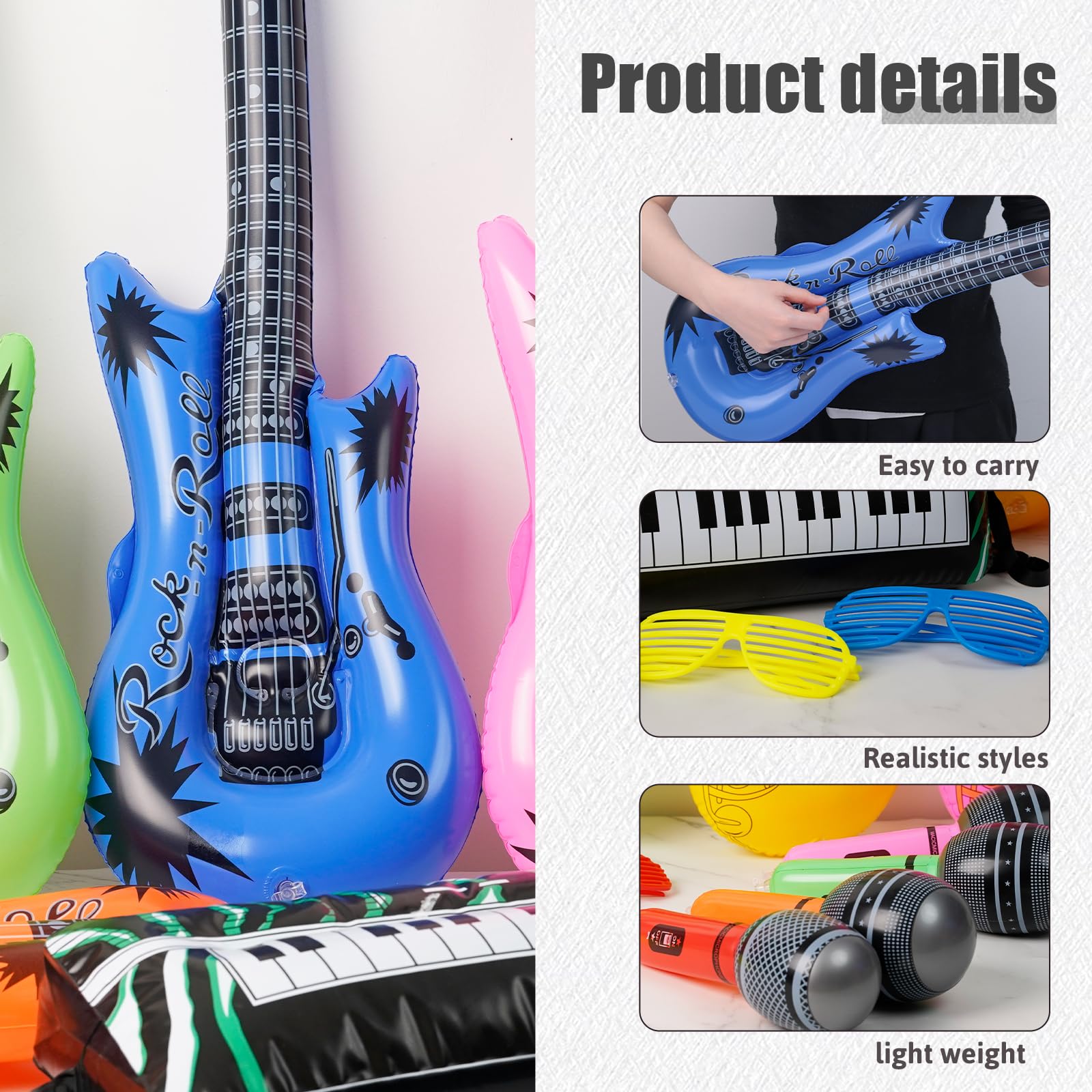 FUTUREPLUSX 18PCS Inflatable Rock Star Toy Set, Inflatable Party Props Musical Instruments for Kids Birthday 80s Party Props
