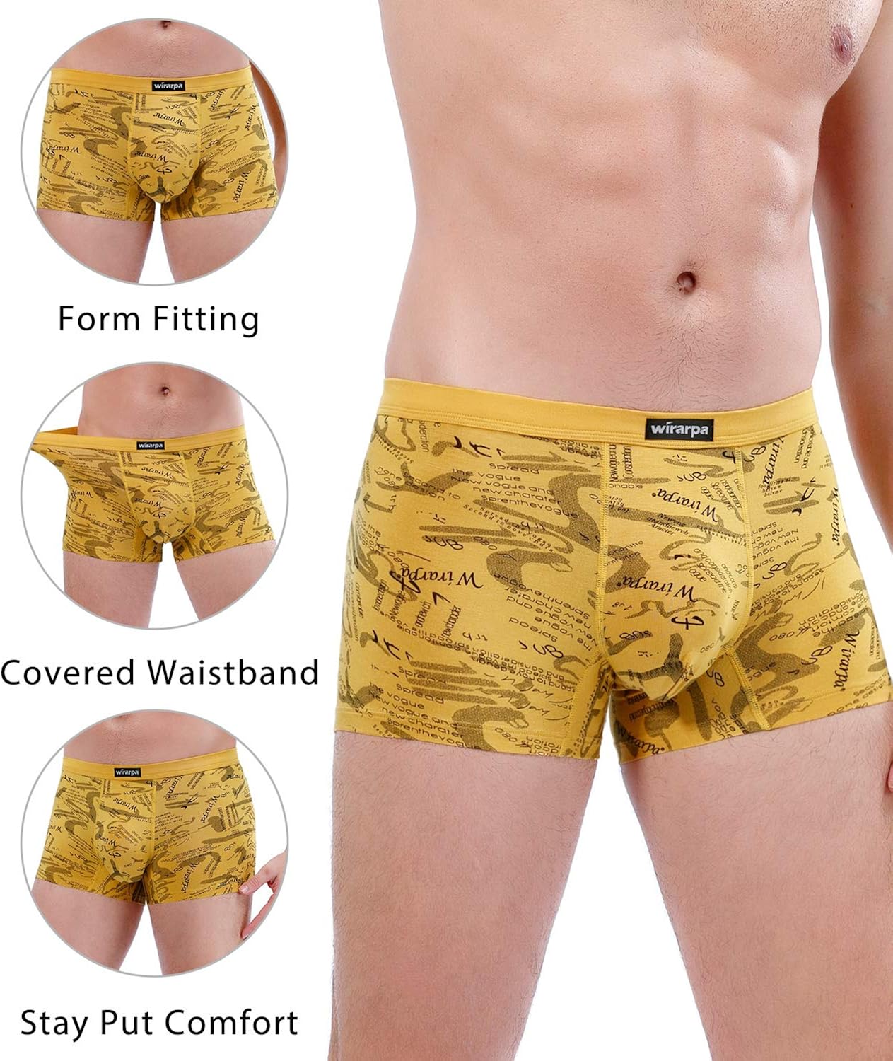 wirarpa Men's Breathable Modal Microfiber Trunks Underwear Covered Band Multipack: Clothing