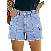Sidefeel Women's Jean Shorts High Waisted Stretchy Trendy Raw Hem Front Seam Denim Shorts with Pockets