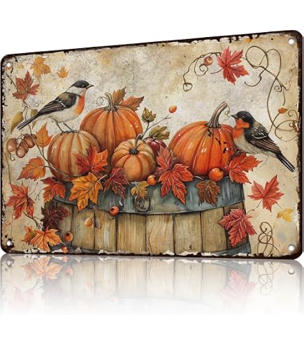 Art Decoration Pumpkins Fall Garden Decorative Country Rustic Tin...