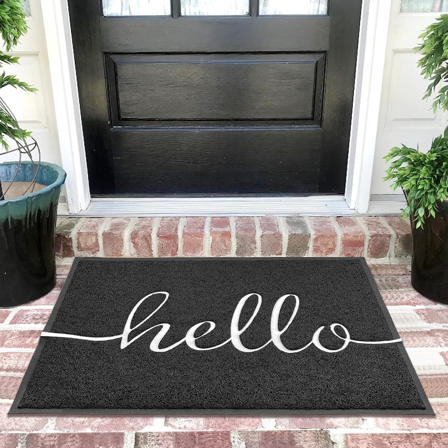 Photo 1 of EARTHALL Door Mat Outside Inside Hello Doormat, 36"x24", Durable Floor Mat Non Slip Mat Ultra Absorb Mud Easy Clean Front Doormat for Garage, Entryway, Patio, High Traffic Areas, Black