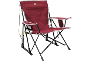GCI OUTDOOR Kickback Rocker Camping Chair | Portable Folding Rocking Chair with Durable Armrests, Drink Holder & Relaxed Lowered Seat for Comfort — Red