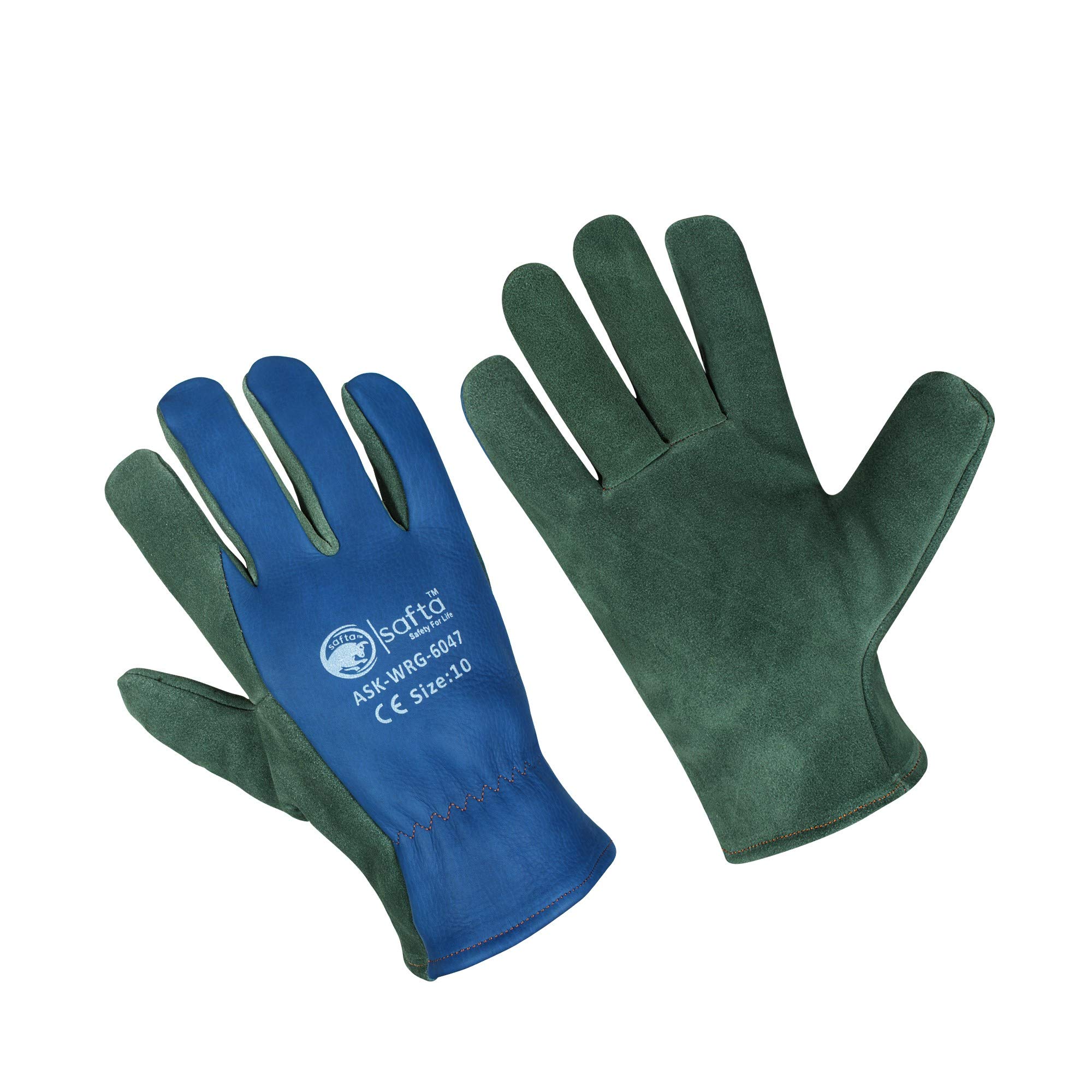 SAFTA Water Proof Work Gloves, Cow Grain leather top Split Leather Cuff, Water Proof Gardening Gloves, perfect for Engineering|Mechanic|Warehouse|builders|Driving|Cleaning work. (L(9), Green)