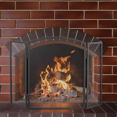 Unibos 3 Panel Folding Fire Guard Black Steel Fireplace Screen 62x96 cm