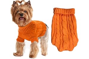 JUOMIIEL Dog Sweaters for Small Dogs Girl Boy, XS Yorkie Sweaters XXS Puppy Doggie Sweater Winter Warm Dog Turtleneck Knitwear Pullover for Chihuahua Fall Winter Cold Weather,Orange XS
