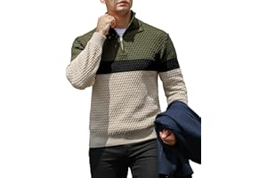 KAVIANA Men's Quarter-Zip Pullover Sweater Mock Turtleneck Polo Zip Up