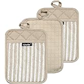 Alselo Silicone Pot Holders Set of 3 Heat Resistant & Non Slip Potholders, Professional Oven Hot Pads with Pockets Mitts for Kitchen Cooking Baking Barbecue (Khaki, 3)